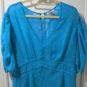 Beautiful blue with white butterfly blouse